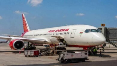 Air India aircraft at airport after airline announces cancellation of Chicago and New York international flight services