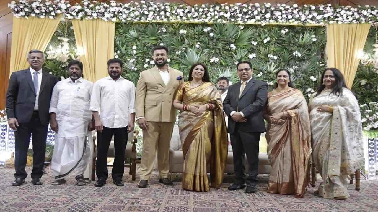 Telangana Chief Minister Revanth Reddy at the wedding reception of Telangana High Court Chief Justice Apresh Kumar Singh’s son in New Delhi