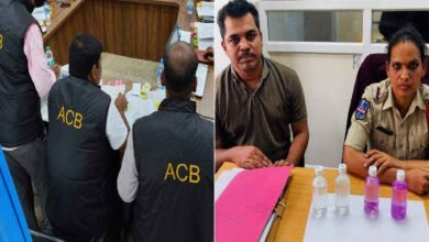 ACB officials during a trap operation with Lady SI and police personnel linked to the bribery case at Boinpally Police Station.