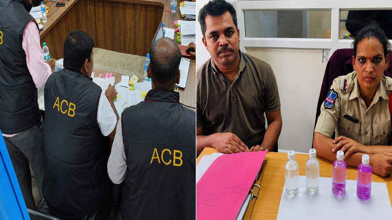 ACB officials during a trap operation with Lady SI and police personnel linked to the bribery case at Boinpally Police Station.