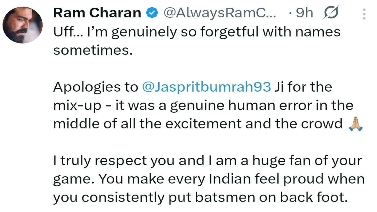 Ram Charan Apologises After Jasprit Bumrah Comment Sparks Debate