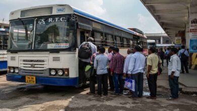 RTC passengers boarding a TGSRTC bus as the Telangana government moves ahead with plans to merge RTC employees into the state system