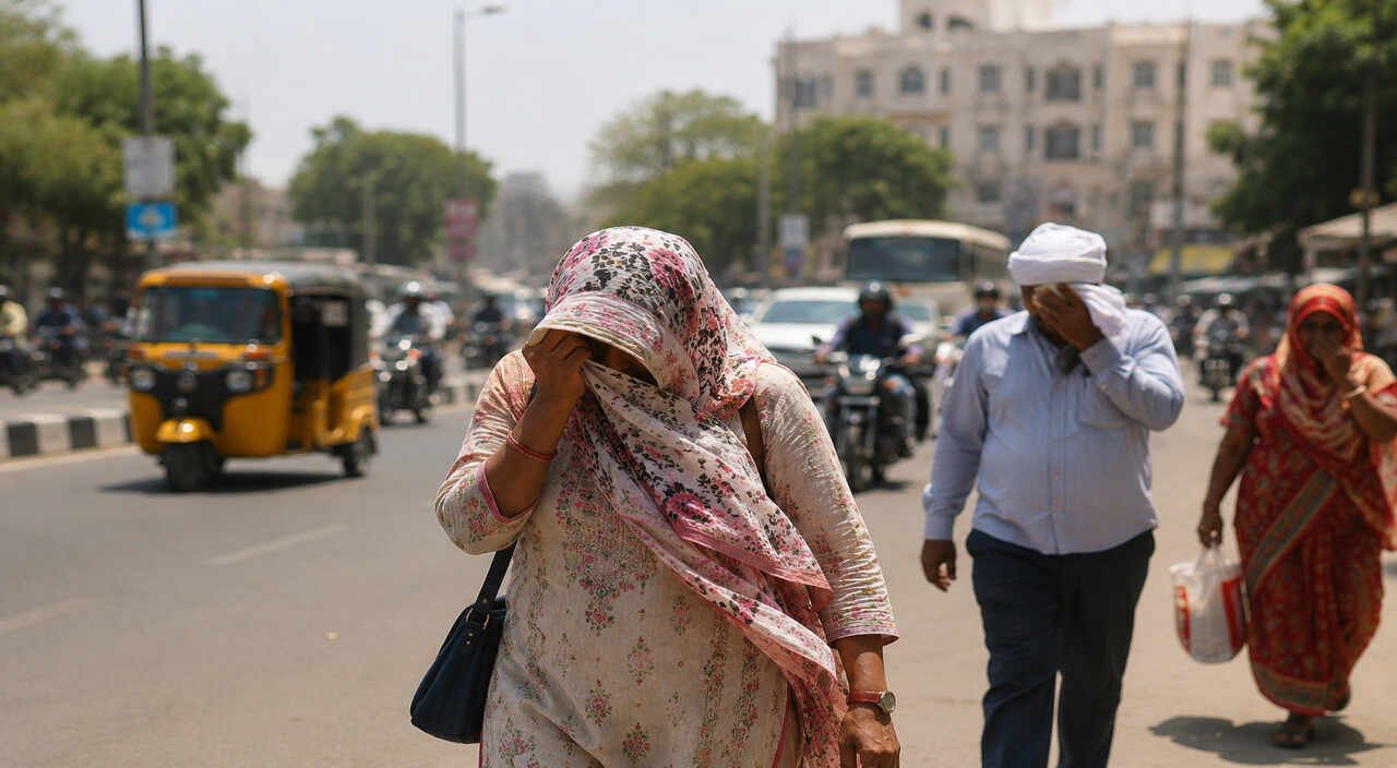 Telangana residents protect themselves from extreme heat as temperatures cross 46 degrees during severe heatwave conditions across several districts