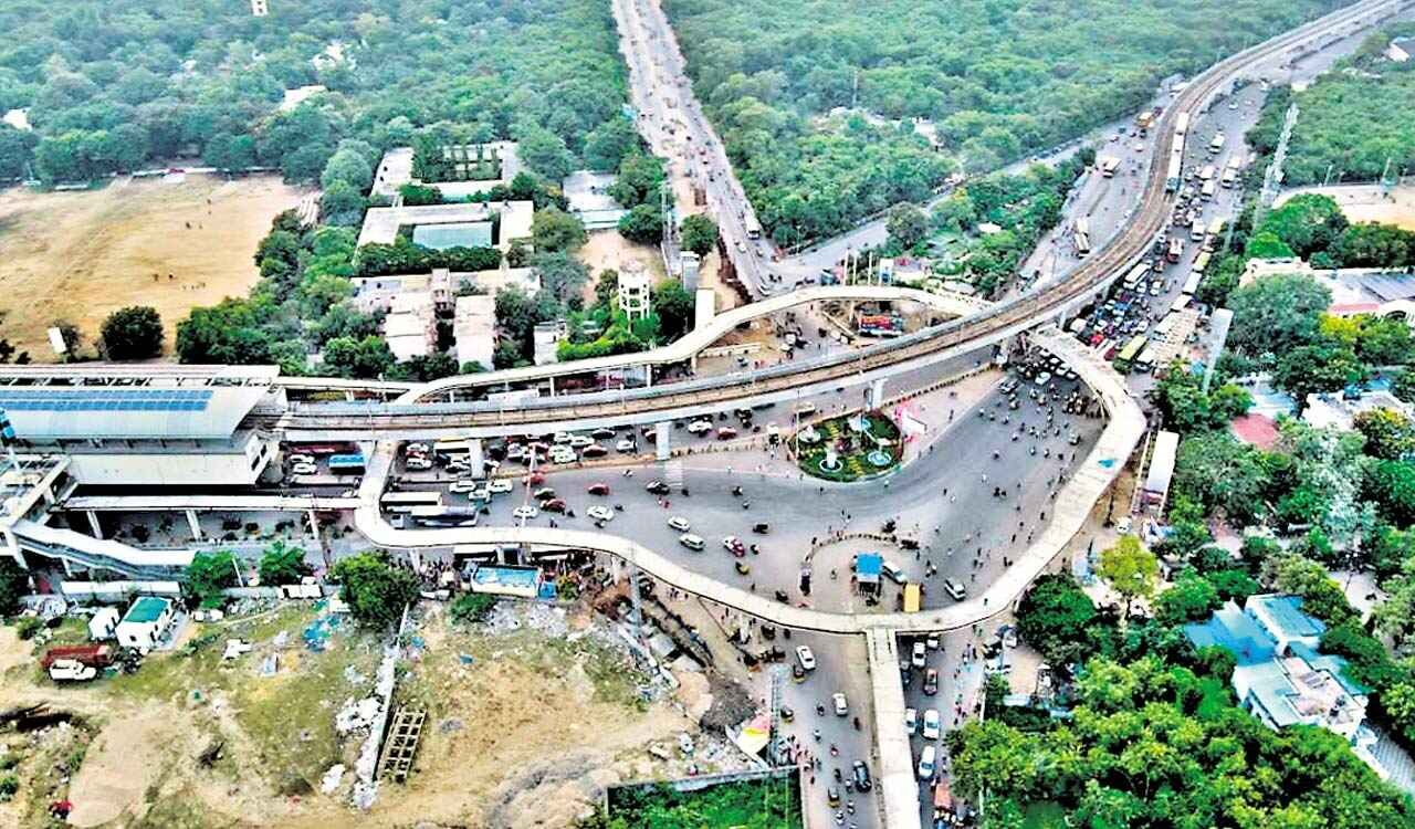 Traffic diversions near Uppal Ring Road in Hyderabad after authorities closed the route for three months due to elevated corridor and flyover construction works.