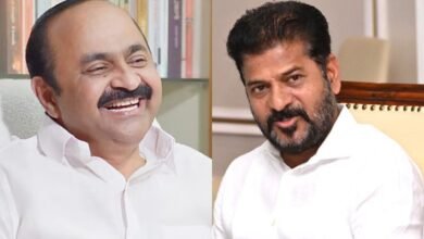 VD Satheesan during the Kerala Chief Minister swearing in ceremony attended by Congress leaders, ministers, and Telangana Chief Minister Revanth Reddy in Thiruvananthapuram.