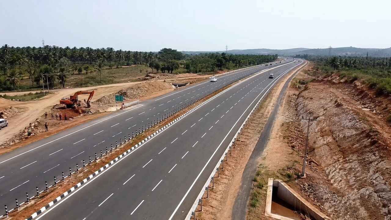 A section of the Bengaluru Vijayawada Express Highway under development, showcasing the new six lane corridor aimed at improving travel and industrial connectivity between Karnataka and Andhra Pradesh.