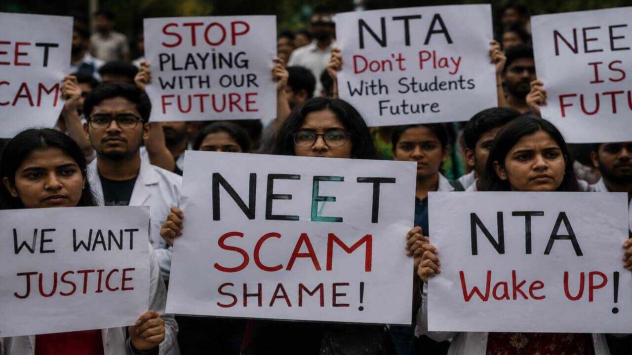 Representative image showing students affected by examination stress amid the ongoing NEET controversy and concerns over student mental health in India.