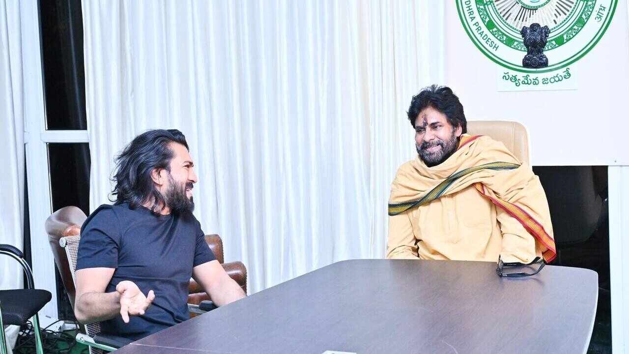 Ram Charan Meets Pawan Kalyan: Ram Charan Meets Andhra Pradesh Deputy Chief Minister Pawan Kalyan in Mangalagiri