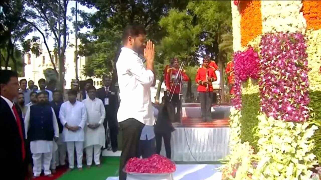 Chief Minister Revanth Reddy pays tribute to Telangana martyrs during Telangana Formation Day celebrations in Hyderabad