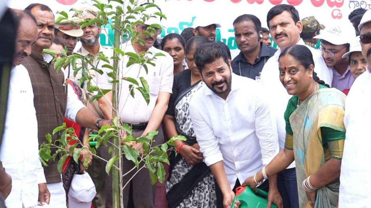 People planting saplings during the Van Mahotsav 2026 campaign in Telangana to promote green cover and environmental sustainability.