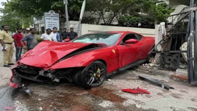 Luxury Ferrari Crashes Into Apartment Gate in Hyderabad Jubilee Hills Occupants Flee Scene