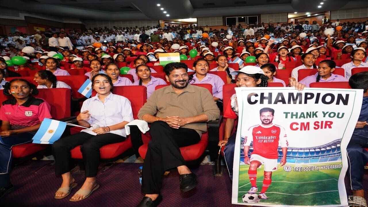 Revanth FIFA Watch: CM Revanth Reddy Watches FIFA World Cup Match With Students in Hyderabad