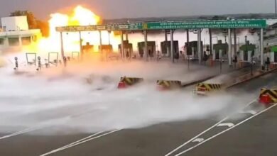 LPG Tanker Fire: Four Killed After LPG Tanker Crash Triggers Massive Fire at Uttar Pradesh Toll Plaza